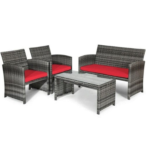 Costway Outdoor Furniture Red 4 PCS Patio Rattan Furniture Set by Costway 7461759293946 13890462-R 4 PCS Patio Rattan Furniture Set by Costway SKU# 13890462