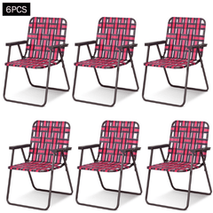 6 Pcs Folding Beach Chair Camping Lawn Webbing Chair by Costway