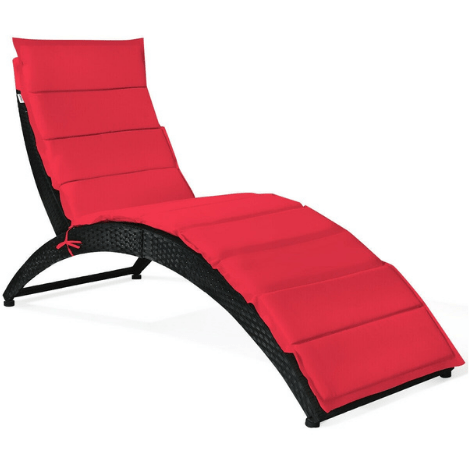 Costway Outdoor Furniture Red Folding Patio Rattan Portable Lounge Chair Chaise with Cushion by Costway 90374621 Folding Patio Rattan Portable Lounge Chair Chaise with Cushion Costway