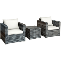 3 Pcs Patio Rattan Furniture Bistro Set with Cushioned Sofa by Costway