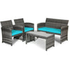 Image of Costway Outdoor Furniture Turquoise 4 PCS Patio Rattan Furniture Set by Costway 7461759473508 13890462-T 4 PCS Patio Rattan Furniture Set by Costway SKU# 13890462