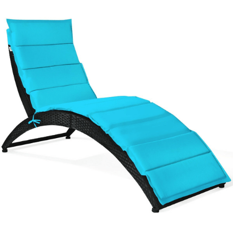 Costway Outdoor Furniture Turquoise Folding Patio Rattan Portable Lounge Chair Chaise with Cushion by Costway 90374621 Folding Patio Rattan Portable Lounge Chair Chaise with Cushion Costway