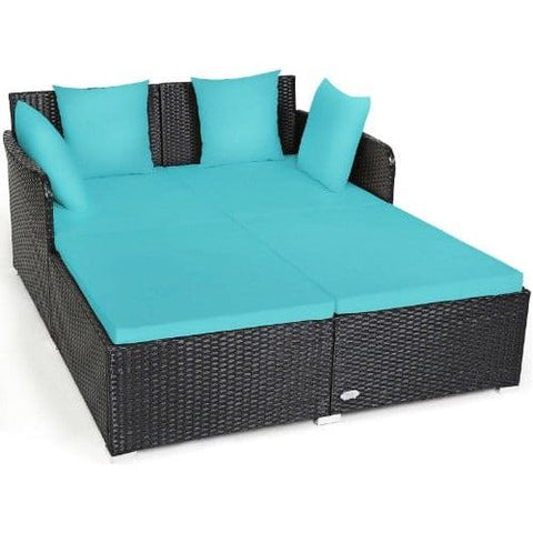 Costway Outdoor Furniture Turquoise Outdoor Patio Rattan Daybed Thick Pillows Cushioned Sofa Furniture by Costway 83724019-T Outdoor Patio Rattan Daybed Thick Pillows Cushioned Sofa Furniture by Costway SKU# 65814709