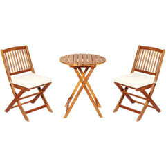 Costway Outdoor Furniture White 3 PCS Patio Folding Wooden Bistro Set Cushioned Chair by Costway 7461759922990 53047619-W