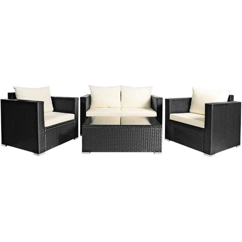 Costway Outdoor Furniture White 4 Pcs Patio Rattan Cushioned Furniture Set by Costway 7461759680104 69184750-W 4 Pcs Patio Rattan Cushioned Furniture Set by Costway SKU# 69184750