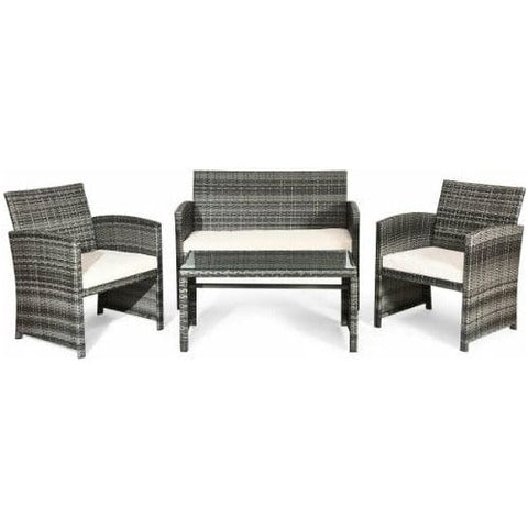 Costway Outdoor Furniture White 4 PCS Patio Rattan Furniture Set by Costway 995480190542 13890462-W 4 PCS Patio Rattan Furniture Set by Costway SKU# 13890462