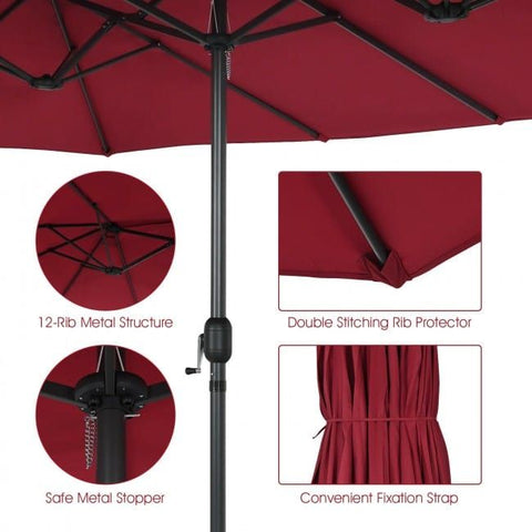 Costway Outdoor Umbrella Bases 15 Feet Patio Double-Sided Umbrella with Hand-Crank System by Costway