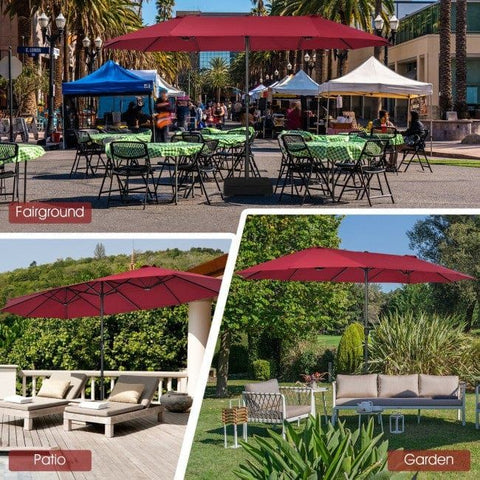 Costway Outdoor Umbrella Bases 15 Feet Patio Double-Sided Umbrella with Hand-Crank System by Costway