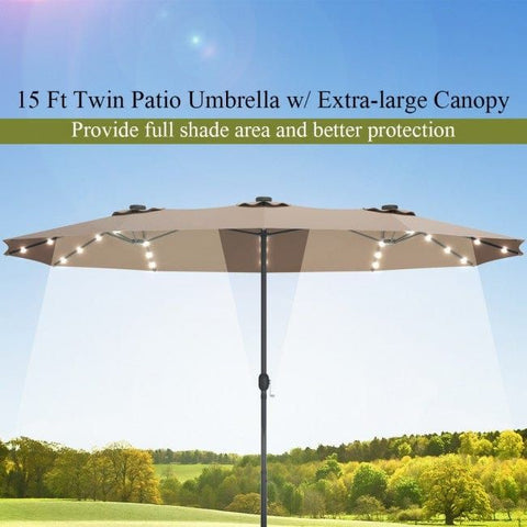 Costway Outdoor Umbrella Bases 15 Feet Patio LED Crank Solar Umbrella without Weight Base by Costway