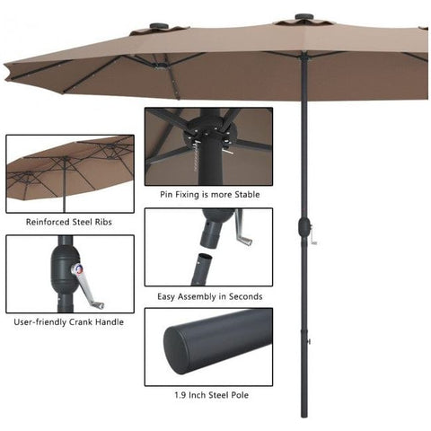 Costway Outdoor Umbrella Bases 15 Feet Patio LED Crank Solar Umbrella without Weight Base by Costway