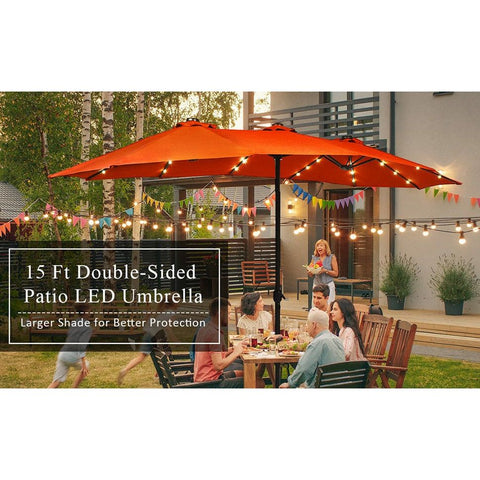 Costway Outdoor Umbrella Bases 15 Feet Patio LED Crank Solar Umbrella without Weight Base by Costway