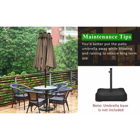 Costway Outdoor Umbrella Bases 15 Feet Patio LED Crank Solar Umbrella without Weight Base by Costway