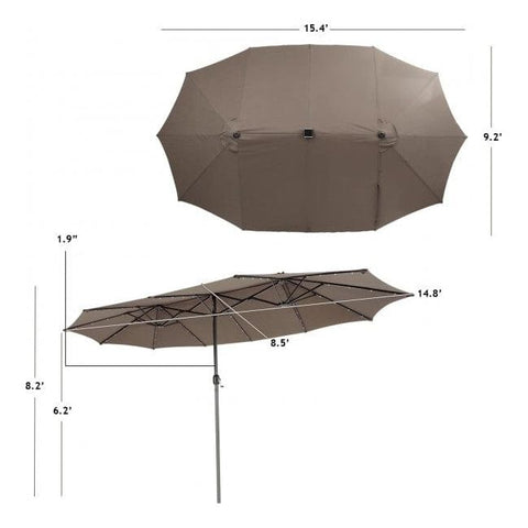 Costway Outdoor Umbrella Bases 15 Feet Twin Patio Umbrella with 48 Solar LED Lights by Costway