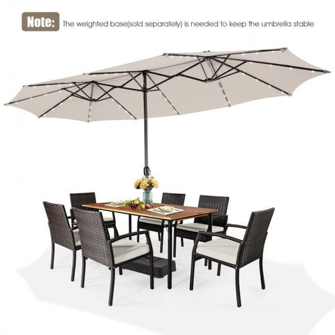 Costway Outdoor Umbrella Bases 15 Feet Twin Patio Umbrella with 48 Solar LED Lights by Costway