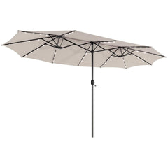 Costway Outdoor Umbrella Bases Beige 15 Feet Twin Patio Umbrella with 48 Solar LED Lights by Costway 781880256175 51864930-Beige