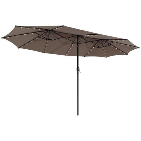 Costway Outdoor Umbrella Bases Coffee 15 Feet Twin Patio Umbrella with 48 Solar LED Lights by Costway 51864930-Coffee