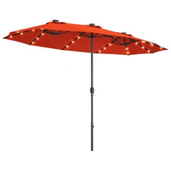 15 Feet Patio LED Crank Solar Umbrella without Weight Base by Costway