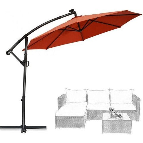 10 Feet 360° Rotation Solar Powered LED Patio Offset Umbrella without Weight Base by Costway