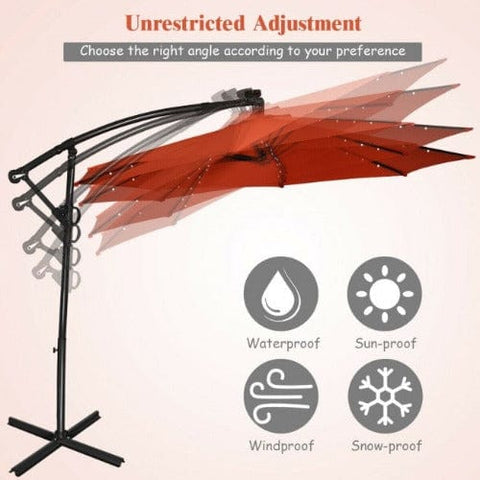 Costway Outdoor Umbrella Enclosure Kits 10 Feet 360° Rotation Solar Powered LED Patio Offset Umbrella without Weight Base by Costway 10 Feet 360° Rotation Solar Powered LED Patio Offset Umbrella Costway 