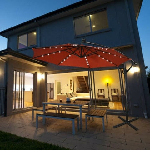 Costway Outdoor Umbrella Enclosure Kits 10 Feet 360° Rotation Solar Powered LED Patio Offset Umbrella without Weight Base by Costway 10 Feet 360° Rotation Solar Powered LED Patio Offset Umbrella Costway 