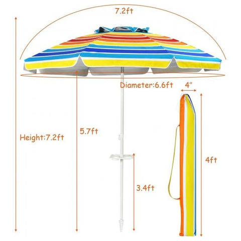 Costway Outdoor Umbrella Enclosure Kits 7.2 FT Portable Outdoor Beach Umbrella with Sand Anchor and Tilt Mechanism by Costway 10 Feet Patio Solar Powered Cantilever Umbrella Tilting System Costway