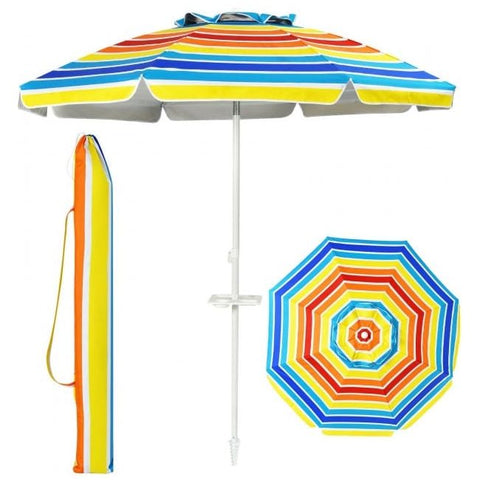 Costway Outdoor Umbrella Enclosure Kits 7.2 FT Portable Outdoor Beach Umbrella with Sand Anchor and Tilt Mechanism by Costway 10 Feet Patio Solar Powered Cantilever Umbrella Tilting System Costway