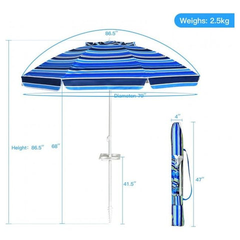 Costway Outdoor Umbrella Enclosure Kits 7.2 FT Portable Outdoor Beach Umbrella with Sand Anchor and Tilt Mechanism by Costway 10 Feet Patio Solar Powered Cantilever Umbrella Tilting System Costway