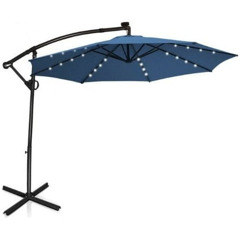 Costway Outdoor Umbrella Enclosure Kits Blue 10 Feet 360° Rotation Solar Powered LED Patio Offset Umbrella without Weight Base by Costway 781880250579 43685109-Blue 10 Feet 360° Rotation Solar Powered LED Patio Offset Umbrella Costway 