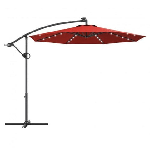 Costway Outdoor Umbrella Enclosure Kits Burgundy 10 Feet 360° Rotation Solar Powered LED Patio Offset Umbrella without Weight Base by Costway 781880250562 43685109-Burgundy 10 Feet 360° Rotation Solar Powered LED Patio Offset Umbrella Costway 