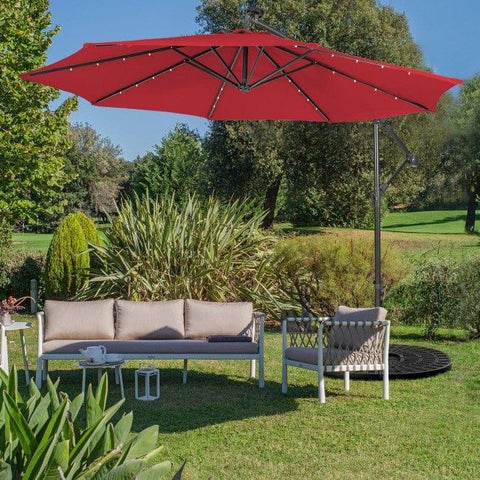 Costway Outdoor Umbrella Enclosure Kits Wine 10 Feet Patio Solar Powered Cantilever Umbrella with Tilting System by Costway 781880224082 28069741-Wine 10 Feet Patio Solar Powered Cantilever Umbrella Tilting System Costway