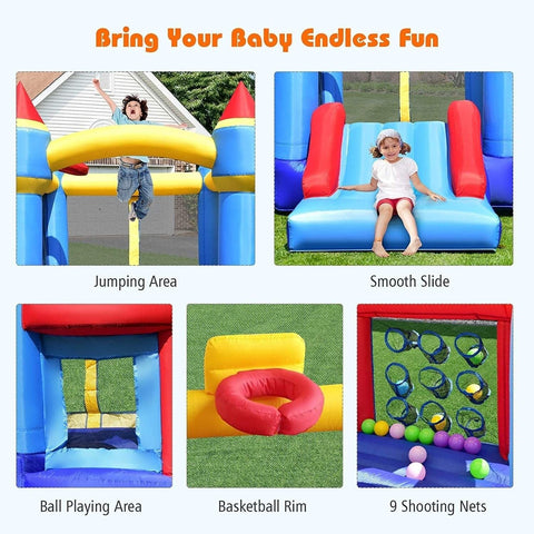 Costway Residential Bouncers Castle Slide Inflatable Bounce House with Ball Pit and Basketball Hoop by Costway Castle Slide Inflatable Bounce House with Ball Pit and Basketball Hoop