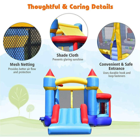 Costway Residential Bouncers Castle Slide Inflatable Bounce House with Ball Pit and Basketball Hoop by Costway Castle Slide Inflatable Bounce House with Ball Pit and Basketball Hoop