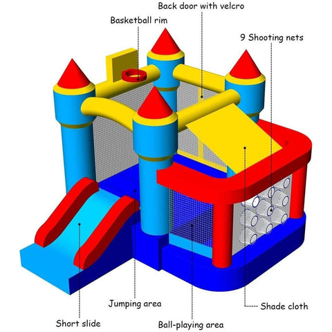 Costway Residential Bouncers Castle Slide Inflatable Bounce House with Ball Pit and Basketball Hoop by Costway Castle Slide Inflatable Bounce House with Ball Pit and Basketball Hoop