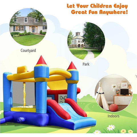 Costway Residential Bouncers Castle Slide Inflatable Bounce House with Ball Pit and Basketball Hoop by Costway Castle Slide Inflatable Bounce House with Ball Pit and Basketball Hoop