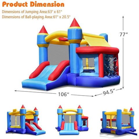 Costway Residential Bouncers Castle Slide Inflatable Bounce House with Ball Pit and Basketball Hoop by Costway Castle Slide Inflatable Bounce House with Ball Pit and Basketball Hoop