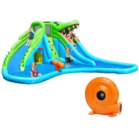 Costway Residential Bouncers Crocodile Themed Inflatable Slide Bouncer with Two Water Slides by Costway