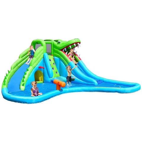 Costway Residential Bouncers Crocodile Themed Inflatable Slide Bouncer with Two Water Slides by Costway