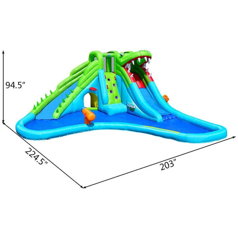 Costway Residential Bouncers Crocodile Themed Inflatable Slide Bouncer with Two Water Slides by Costway