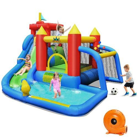 Costway Residential Bouncers Inflatable Bounce House Splash Pool with Water Climb Slide by Costway