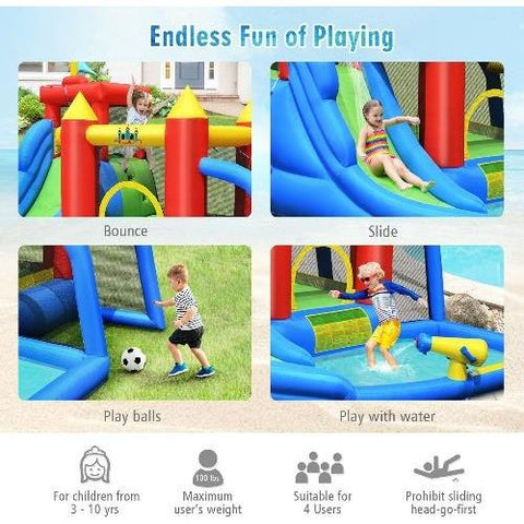 Costway Residential Bouncers Inflatable Bounce House Splash Pool with Water Climb Slide by Costway