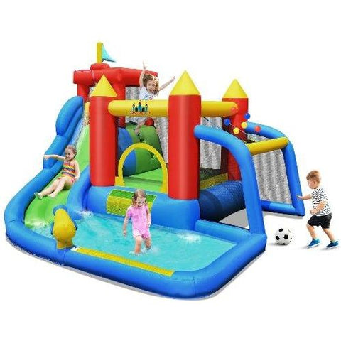 Costway Residential Bouncers Inflatable Bounce House Splash Pool with Water Climb Slide by Costway