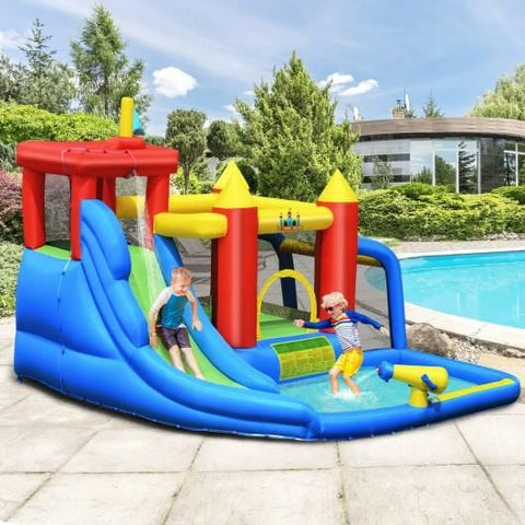 Costway Residential Bouncers Inflatable Bounce House Splash Pool with Water Climb Slide by Costway