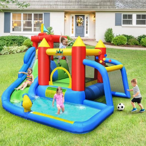 Costway Residential Bouncers Inflatable Bounce House Splash Pool with Water Climb Slide by Costway