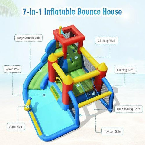 Costway Residential Bouncers Inflatable Bounce House Splash Pool with Water Climb Slide by Costway