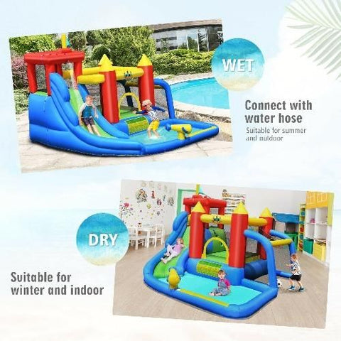 Costway Residential Bouncers Inflatable Bounce House Splash Pool with Water Climb Slide by Costway