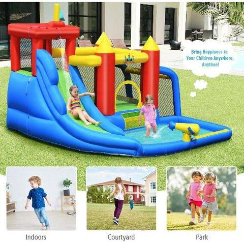 Costway Residential Bouncers Inflatable Bounce House Splash Pool with Water Climb Slide by Costway