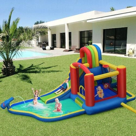 Costway Residential Bouncers Inflatable Kid Bounce House Slide Climbing Splash Park Pool Jumping Castle by Costway Inflatable Kid Bounce House Slide Splash Park Pool Castle Costway