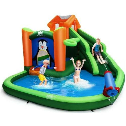 Costway Residential Bouncers Inflatable Water Park Bouncer with Climbing Wall Splash Pool Water Cannon by Costway Inflatable Water Park Bouncer Climbing Wall Pool Water Cannon Costway