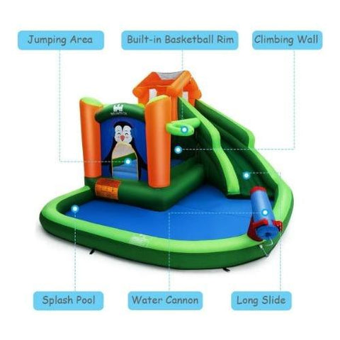 Costway Residential Bouncers Inflatable Water Park Bouncer with Climbing Wall Splash Pool Water Cannon by Costway Inflatable Water Park Bouncer Climbing Wall Pool Water Cannon Costway