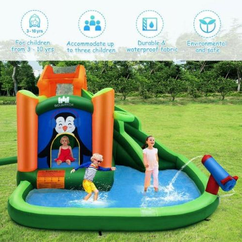 Costway Residential Bouncers Inflatable Water Park Bouncer with Climbing Wall Splash Pool Water Cannon by Costway Inflatable Water Park Bouncer Climbing Wall Pool Water Cannon Costway